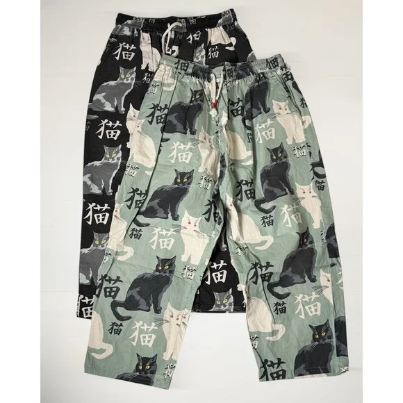 Kidoriman NekoKiti Baggy Cropped Cat Pants 2 Pairs Japanese Streetwear 2XL - Picture 3 of 12